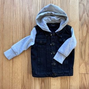 LITTLE BIPSY Denim Hooded Jacket, 3-6 Month, Grey/Black